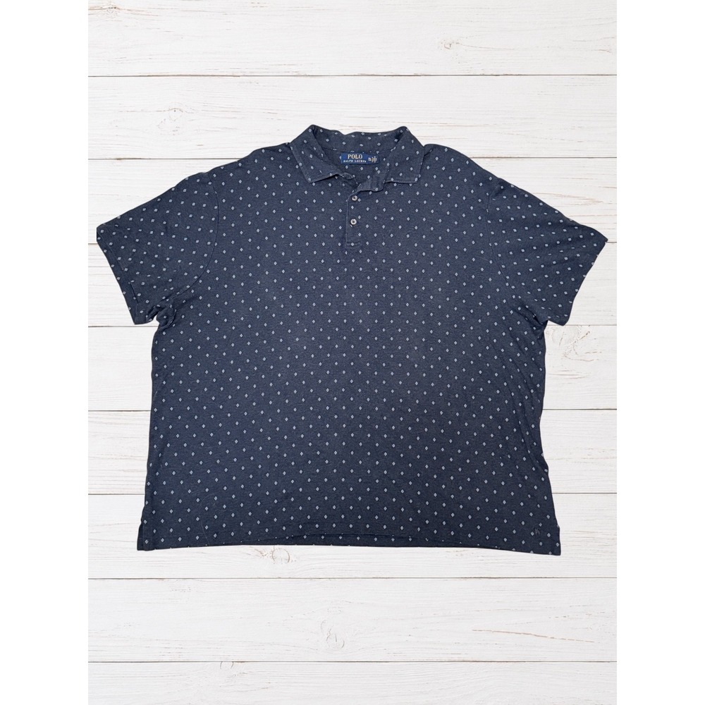 Polo Ralph Lauren Navy Mini Geo Print Polo Shirt XXL 100% Cotton Custom Fit